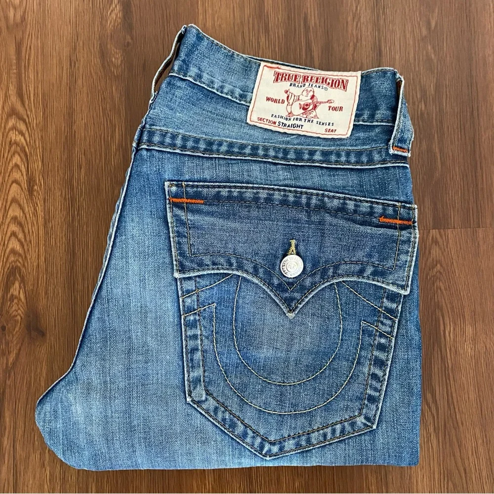 True Religion Jeans Men's 33 straight leg flap pocket blue Cotton